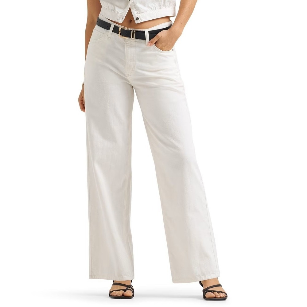 LEE HERITAGE Loose Fit Straight Leg Jeans Sz 12 White Stripe Denim Mid Rise NWT